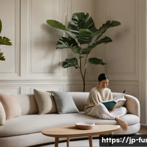 가구디자인 공방 투어 리뷰 - **Prompt:** A cozy and meticulously designed living room corner, bathed in soft, natural morning lig...